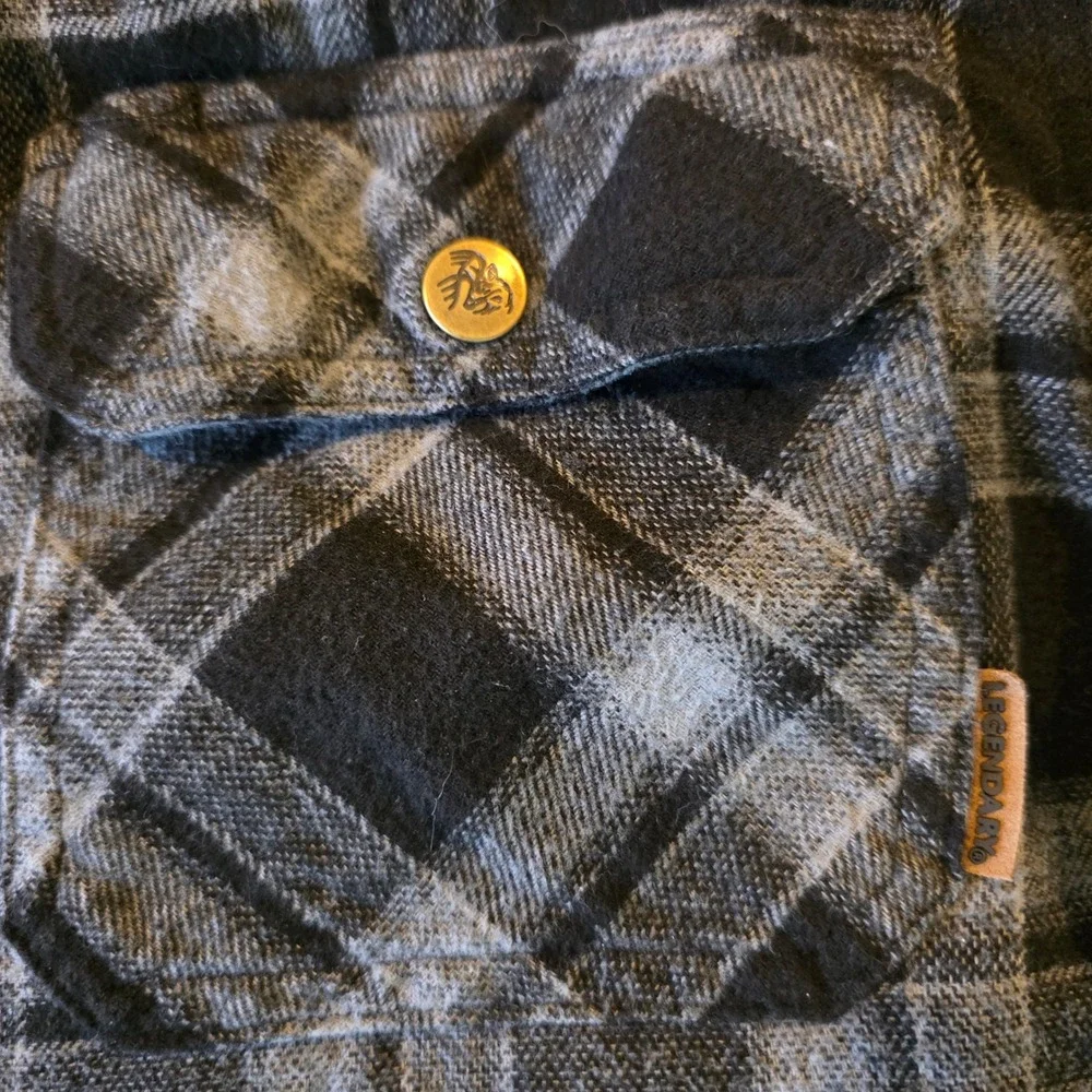 Legendary Outfitters Mens Plaid Hooded Flannel Shirt Jacket Grey‎ Black Small